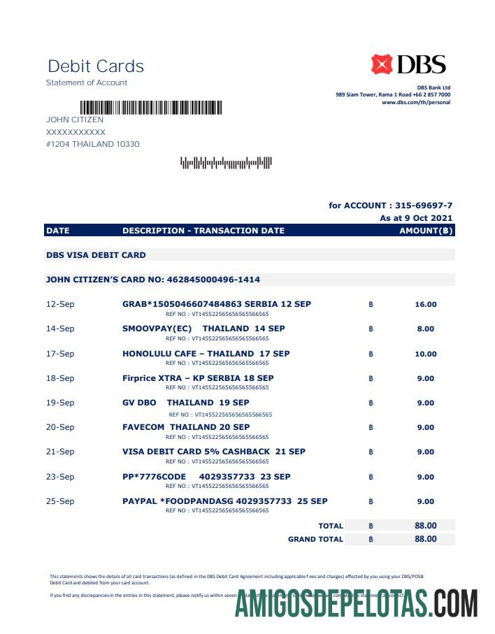 Thailand DBS Bank Excel Pdf modelo